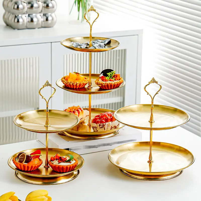 Gold 3-Layer Cake Stand, Cupcake Serving Tower for Dessert Table Display, Paper Cupcake, Fruit & Donut Tray, Home & Festive Party Cake Decoration Supplies, Party Cake Stand