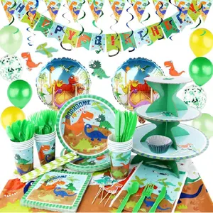 220 Pieces Dinosaur Birthday Party Supplies Serves 16 for Boys Dinosaur Birthday Theme Party Decorations for Baby Shower School Party Daily Dinner