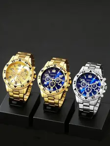 Men's Business Quartz Watch Set, Accurate Time Display, Trendy Analog Dial, Alloy/silicone Strap, Perfect for Business Parties, Gifts, Modern Fashionable Wristwatch