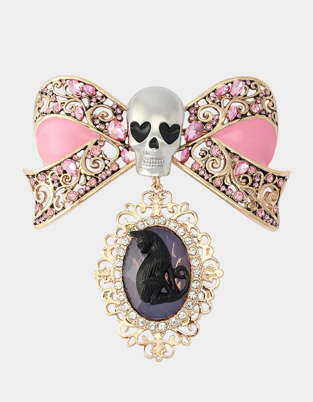 BOW SKULL BROOCH PINK