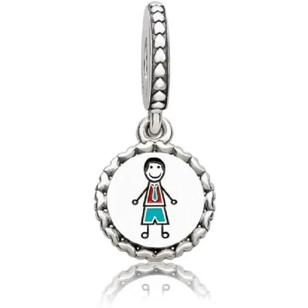Pandora Charm Pnd Dad Stick Figure Engraved Dangle ENG792018_1, Family Gift, Charms & Pendants, Adults, Enamel Detail, Single Charm, Dad Figure Engraved