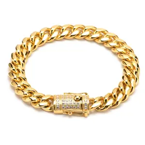 Luxury Golden Cuban Link Bracelet for Men Women, Chunky Chain Bracelet with Crystal Clasp, Hip Hop Statement Jewelry for Streetwear Party Anniversary Gift