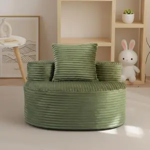 Corduroy Upholstered Beanbag Lazy Sofa - No-Assembly Single Upholstered Sofa Couch, Modern Indoor Lounge Furniture for Living Room, Bedroom, Green