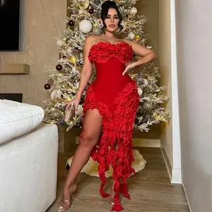 summer spring clothes 2025 new Elegant Ruffles Tassel Birthday Dress for Women  Night Party Celebrity Irregular Strapless Sleeveless Evening Long Dresses Formal Womenswear Workwear Check