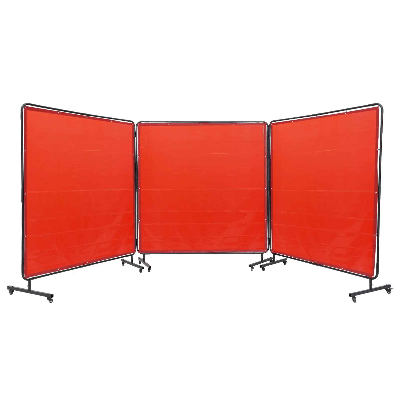 【summerfinds】VEVOR Welding Screen with Frame, 6' x 6' 3 Panel Welding Curtain Screens, Flame-Resistant Vinyl Welding Protection Screen on 12 Swivel Wheels (6 Lockable), Moveable & Professional for Workshop, Red