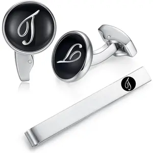 Initial Alphabet Letter Cufflinks Tie Clips Set for Mens