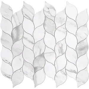 10-Sheet Peel and Stick Backsplash Tile for, Self-Leaf Shape PVC Mixed Wall Tile with Gaps (Leaf Gaps Marble)