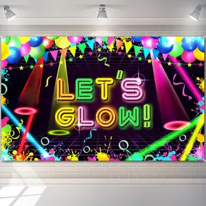 5.9x3.6FT Glow Party Fabric Backdrop – Neon Theme Background for Birthday Decorations, Photo Booths, and Black Light Celebration Setups