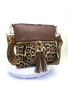 Women's Leopard Pattern Tassel Decorated Crossbody Bag, Casual Pu Leather Zipper Adjustable Shoulder Bag for Daily Used, Leather Satchel, Trendy All-match Commuter Bag, Unique Bags, Unique Gifts for Women, Crossbody Bag for Women