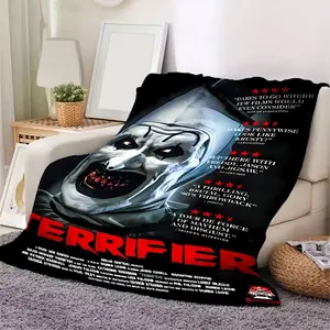 Terrifier Movie-Themed Blanket - Iconic Clown Face & Pennywise-Inspired Design with Film Cast & Crew Logos - Soft All-Season /Outdoor Use for Horror Fans, Camping, Couch - Hand Wash Only (Officially Inspired)