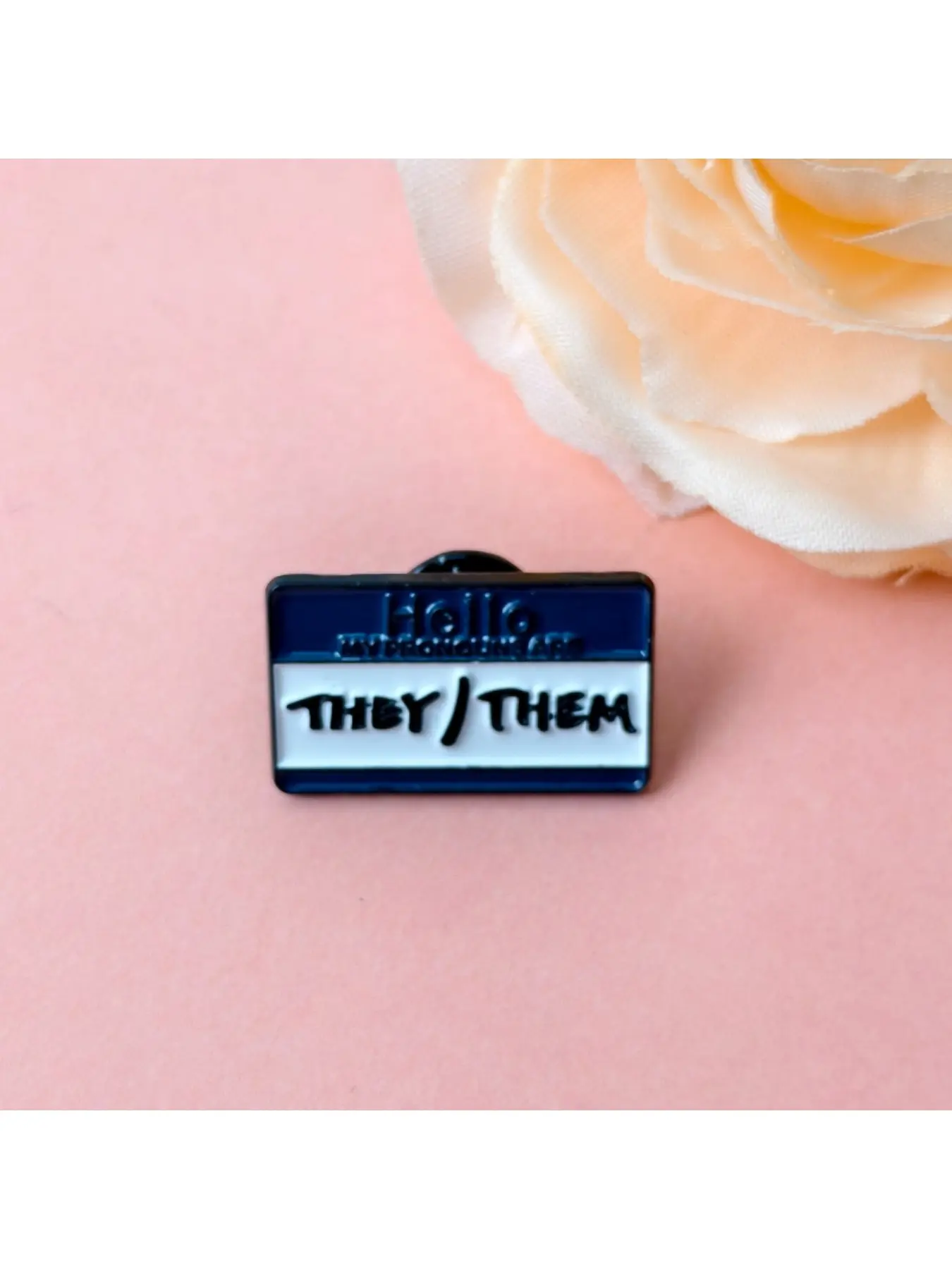 Enamel Pin "Hello My Pronouns Are They/Them" Name Tag Badge LGBTQ+ Non-Binary Accessory for Backpacks Jackets Hats Bags Enamel Lapel Pins Alloy Brooch Pin