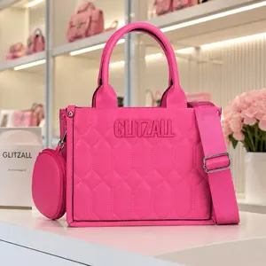 Women’s Hot Pink Quilted Top-Handle Crossbody Handbag with Coin Purse