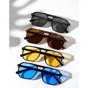 Christmas Gift 4PCS Unisex Vintage Trendy Aviator Sunglasses, Retro Outdoor Sports Sunglasses, Fashionable Sunglasses for Men & Women for Everyday Use Perfect for Gifts Gradient Black Matte Polarized  yellow  tint  glasses retro design stylish mini