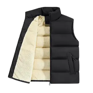 Men's Fleece Lined Cotton Vest Jacket - Stand Collar Design, Zipper Pockets, Perfect for Layering in Winter & Everyday Warmth