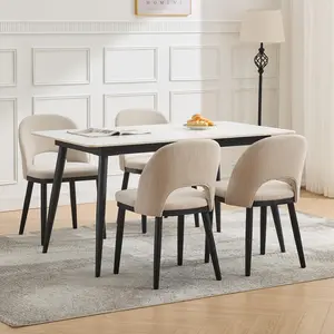 Garvee Wooden Dining Chairs Set of 4,Upholstered Kitchen Dining Room Chairs with Curved Backrest and Wood Leg,Modern Fabric Farmhouse Dinner Chair for Restaurant/Cafe,Beige