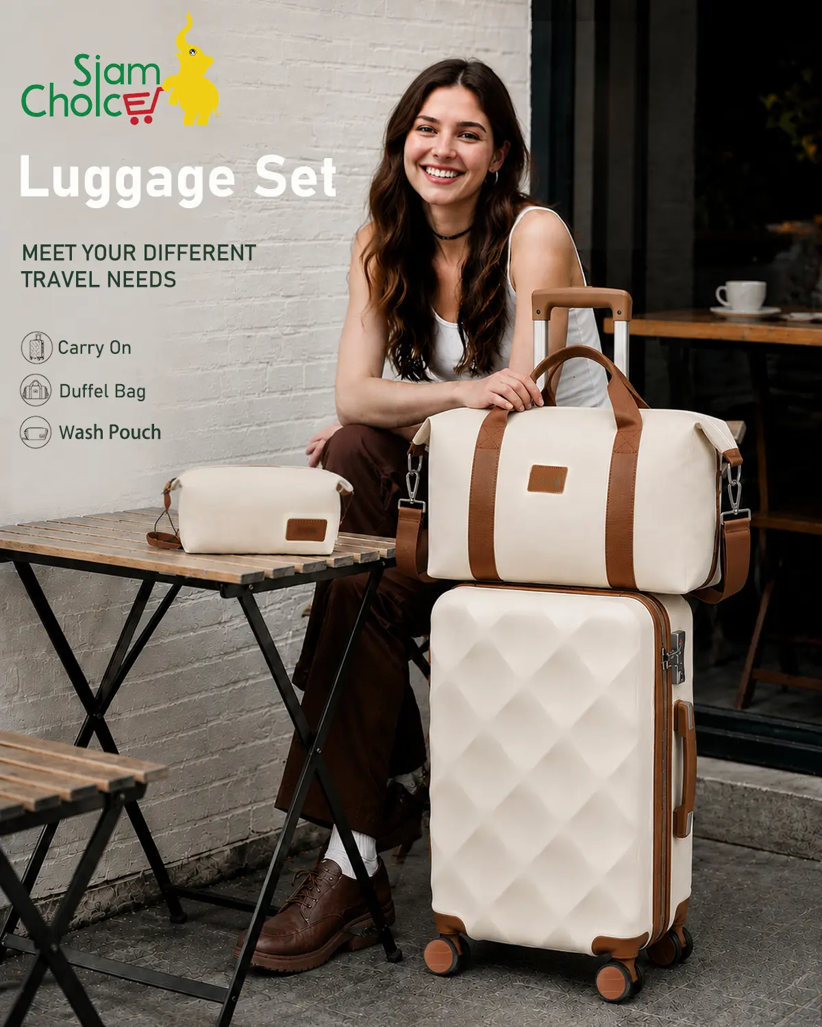 Diamond PU Leather Carry-On Suitcase, with TSA Lock, Spinner Wheels & Free Packing Cubes
