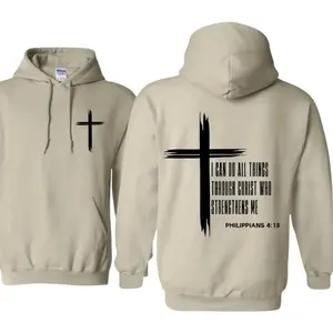 Inspiring Cross Design Scripture Hoodie, Unisex Faithful Comfort for Bold Christian Expression, Daily Motivation Pullover for Boys and Girls	