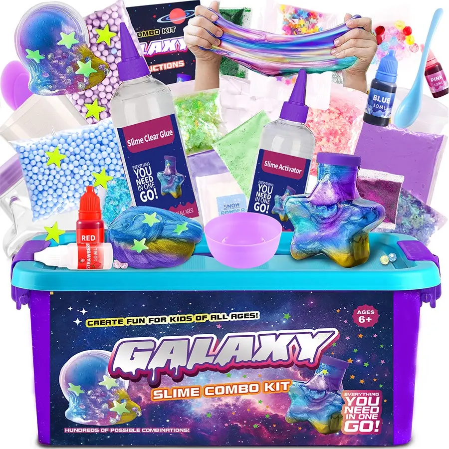 Toy Galaxy Squishy Star Slime Kit for Boys & Girls Aged 10-12, Funkidz Ultimate Metallic Slime Making Set for Kids Ages 8-10, DIY Glow Galactic Gift, Slime Supplies