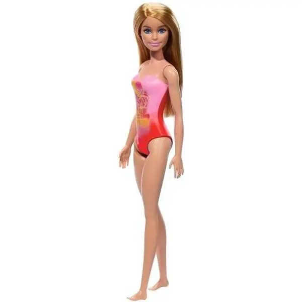 Barbie Beach Doll with Blond Hair & Pink Palm Tree-Print Swimsuit  [COLLECTIBLES]