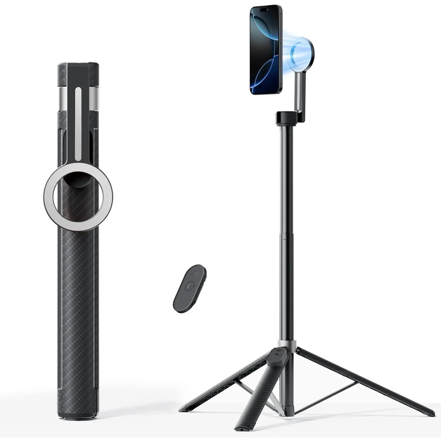 65"  Tripod for  with Remote, Selfie Stick for  Magsafe, Cell Phone Tripod Stand for Recording, Travel Tripod Compatible with 16/15/14/13/12 Series (Black )