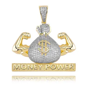 European and American explosive money poeer Dollar $ symbol Money bag Pendant hiphop Hip Hop zircon necklace