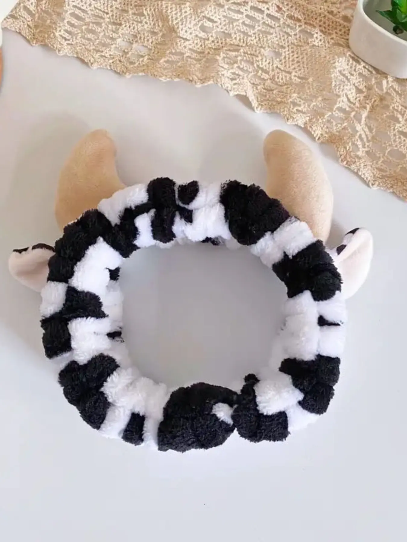 Us Version Style 3D Cow Print Hair Band, Super Cute Cow Horn Headband, Plush Hair Accessory for Women, Trendy Makeup Headband, Soft Headband
