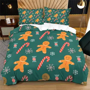 Christmas Food Cute Gingerbread Man Duvet Cover Set (2/3 Pcs): Includes 1 Duvet Cover + 1/2 Pillowcases (No Filler), Gingerbread Men, Candy Canes, Christmas Hot Drinks, Suitable for Christmas Bedroom Decor, Holiday - Themed Space Renovation