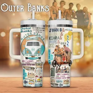 Outer Banks TV Series Tumbler, Outer Banks Pogues Life Mug With Handle And Straw, OBX Beach Adventure Cup, Treasure Hunt Aesthetic Drinkware, Summer Vibes Fan Gift