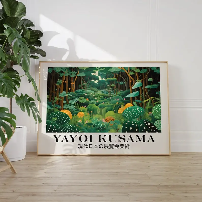 Yayoi Kusama Abstract Graphic Art Poster - Unframed Japandi Bordered Multi-Size Paper Print, 30x30, Modern Home Inspo, Living Room Decorations, Japanese Gallery Wall Accent, Tube-Shipped Home Decor