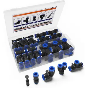 60 count 1/4" Push to Connect Fittings, 1/4 inch OD Air Hose Tubing Air Line Fittings matic Quick Connects Kit (Tee, Straights, Elbows, Splitters,Plugs)