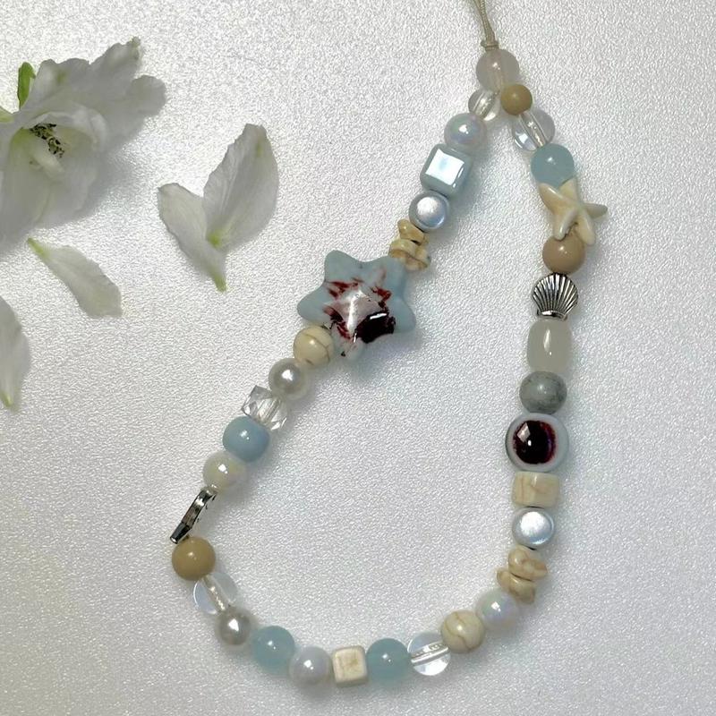Blue Sea Star and Sea Shell Cute Phone Chain Phone Charm Phone Accessories Decorative Strap Beach Smartphone Cellphone
