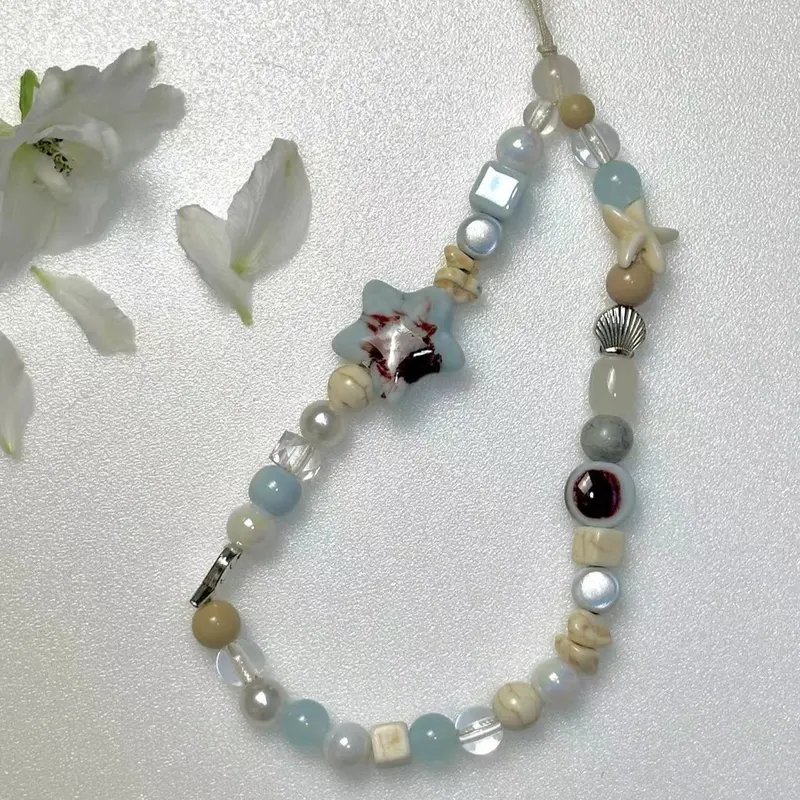 Blue Sea Star and Sea Shell Cute Phone Chain Phone Charm Phone Accessories Decorative Strap Beach Smartphone Cellphone