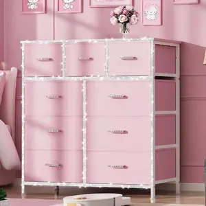 【Updated Decor】Mr IRONSTONE Dresser with 9 Drawers, Dresser for Bedroom Drawer Organizer Storage Drawers, Fabric Storage Tower with 9 Drawers, Chest of Drawers with Steel Frame, Wood Top for Nursery, Living Room, Closet, Deals for You Days