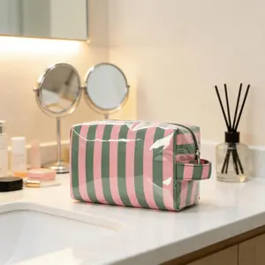1 Piece Striped Toiletry Bag, Women'S And Girls' Travel Toiletry Organizer, Women'S Makeup Bag Organizer, Travel Storage Bag For Business Trips, Portable And Casual, Suitable As A Gift For Holidays And Birthdays