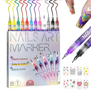 Cutics 12 Color Nail Doodle Pen for DIY Nail Art Quick Drying Acrylic Painting and 3D Dot Embroidery mma acrylic nail - On Nails Quick Drying Dot Stitching Nail Art Pen for Home and Salon DIY, Nail Care Cutics Manicure Polish Cosmetic