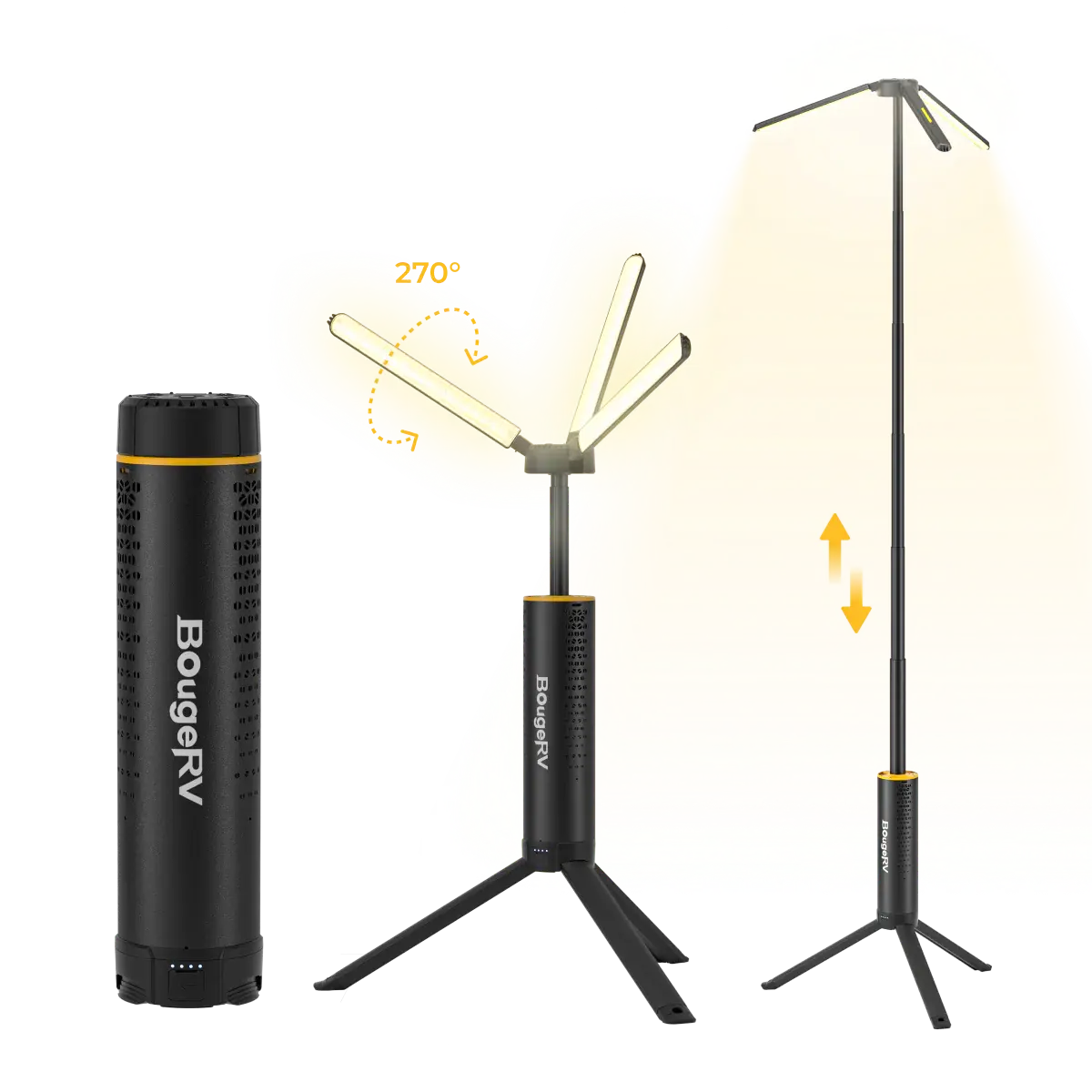BougeRV Telescopic Camping Light, 15600mAh Rechargeable Lantern, Portable Camping Light, 1000x3 Lumens Rotatable Camping Light for Tent, Emergency, Outdoor, IPX5 Water Resistant, Black(2026 New)
