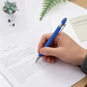 3pcs Blue Ink Ballpoint Pen with Stylus Tip, 1.0mm Metal Pen for Touch Screens, 2in 1 Thank You Pen Gift for Office, Family, Friends
