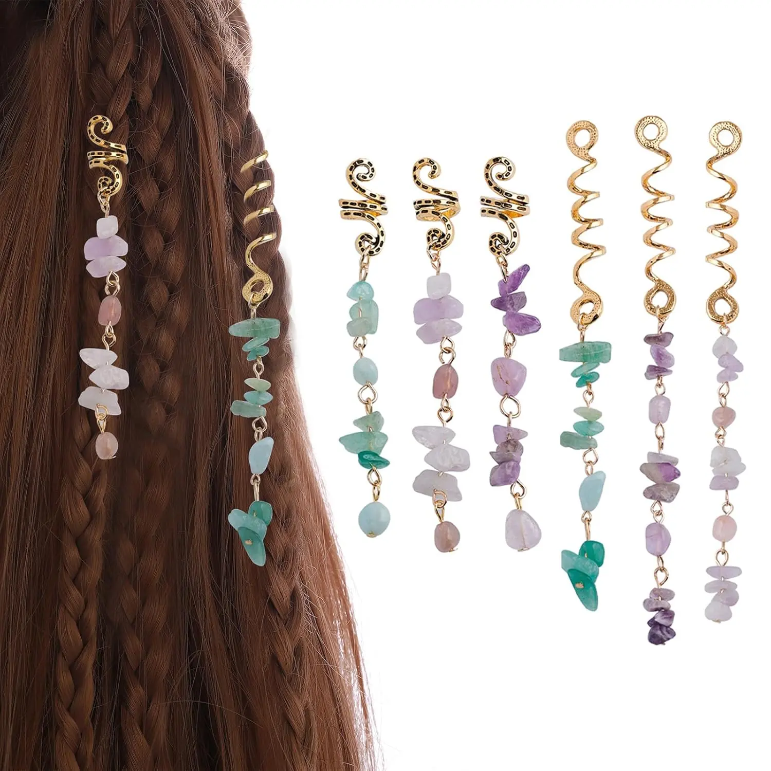 Colored  Stone Pendant Hair  for Braids,  Dreadlock Accessories for Women(pack of 6)