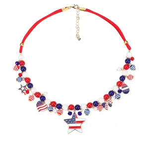 American flag necklace, American Independence Day element necklace, love pentagram butterfly pendant, patriotic necklace.