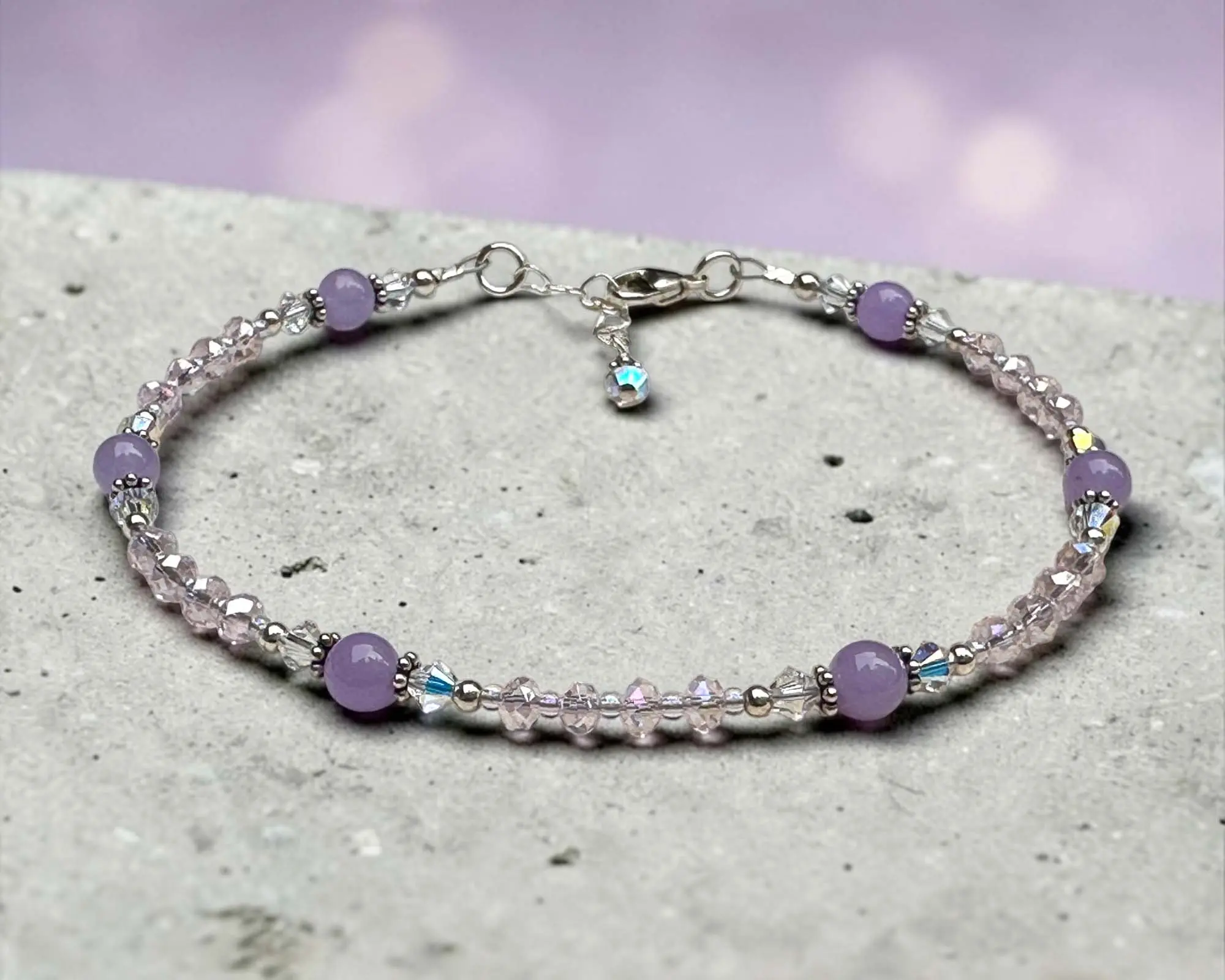 Alluring Lavender Jade Crystal Gemstone Beaded Anklet