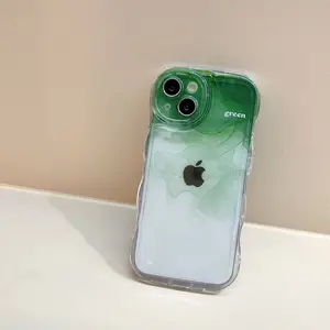 Green/Black Marble iPhone Case with Clear Wave Edges - Slim Protective Design