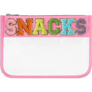 Chenille Letter Clear Zipper Pouch for Travel,Nylon Clear Cosmetic Bag,Makeup Travel Bag for Women Girls 11.8 Inches x 8.2 Inches