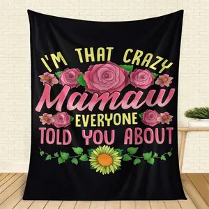 Women'S Mamaw Birthday Blanket - Soft Flannel All-Season Bedspread With Mamaw Text & Floral Print In Pink, Green, Yellow, - Pastel Colors - Birthday, Housewarming Women - Cozy Throw Bed, Couch