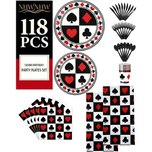 Casino Decorations Set - Paper Plates, Napkins, Disposable Dessert Plates Dessert Plates & Napkins for Poker Game Night, Casino Birthday Decorations & Tableware