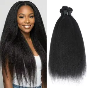 BINF Kinky Straight Bundles Human Hair 1/3/4 Bundles Brazilian Unprocessed Virgin Kinky Straight Hair Extensions Natural Black Color