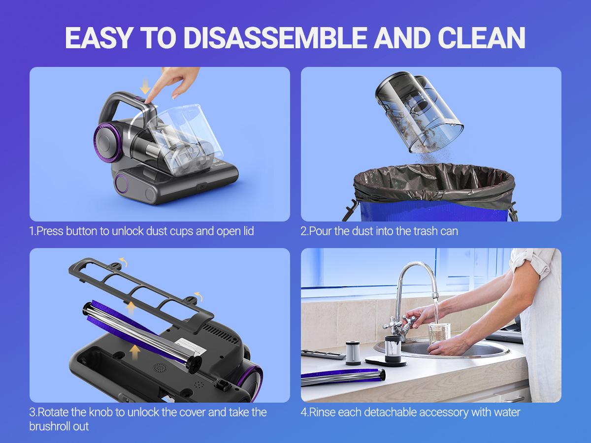 FEPPO Mattress Vacuum Cleaner with UV-C light,for Dust Mites Removal,  Bed Vacuum with Powerful Suction for Deep Cleaning of Beds, Sofas, and Upholstered Furniture