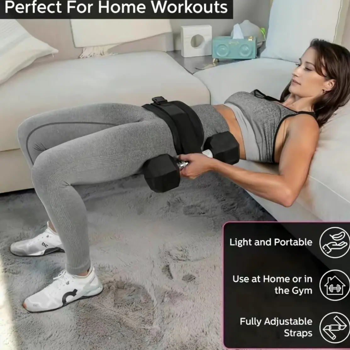 Adjustable Resistance Hip Thrust Weight Belt - At Home Glute Workout Equipment, Lightweight, Extra Cushioning, Personalized Fit, Engages & Isolates Hip Muscles for Kettlebell Training & Butt Shaping, Engage Hip Muscles