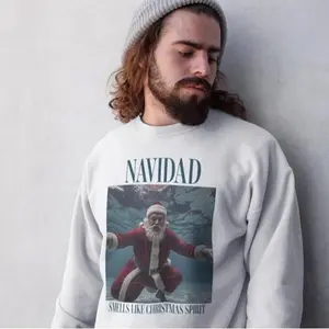 Smells Like Christmas Spirit Sweatshirt Funny Holiday Gift Nirvana Parody Sweater Santa Claus Top X-Mas Jumper Ugly Christmas Sweater Party, Gift For Her, Gift For Him