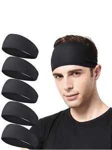5pcs High Quality Black Color Mix Color Hair Band Men Running Headband, Earcap Earmuff Men Women Lady Sweatband Sports Headband for Running,Cycling,Basketball,Yoga,Fitness Workout,Exercise Stretchy Unisex Hairband Gift