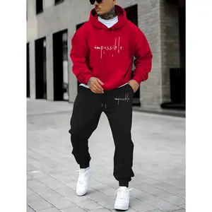 1 Counts Sweatshirt Suit Men's Trendy New Casual Sweatshirt Sweatpants Plus Velvet Sports Suit